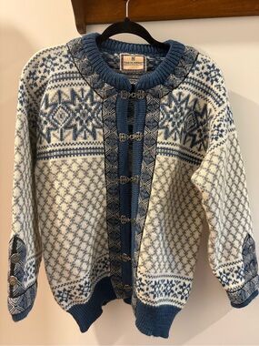 Dale of Norway Blue and Cream Norwegian Wool Cardigan